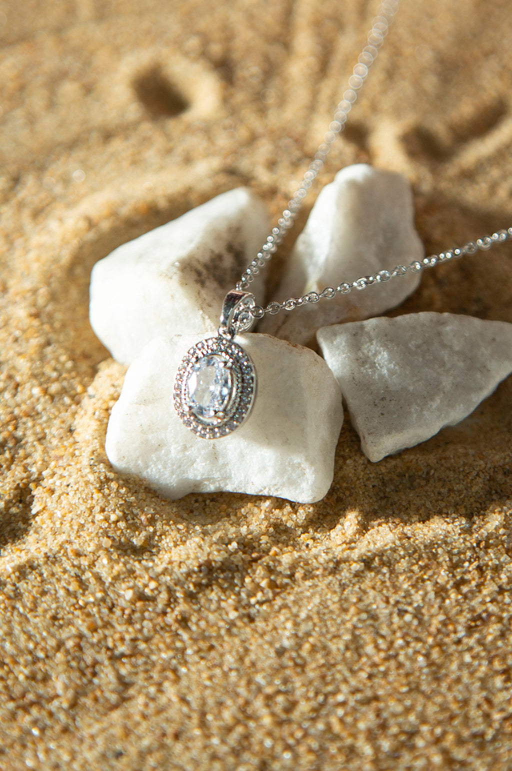 White Cubic Zirconia Drop Locket with Chain