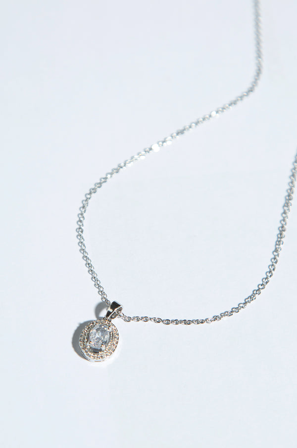 White Cubic Zirconia Drop Locket with Chain