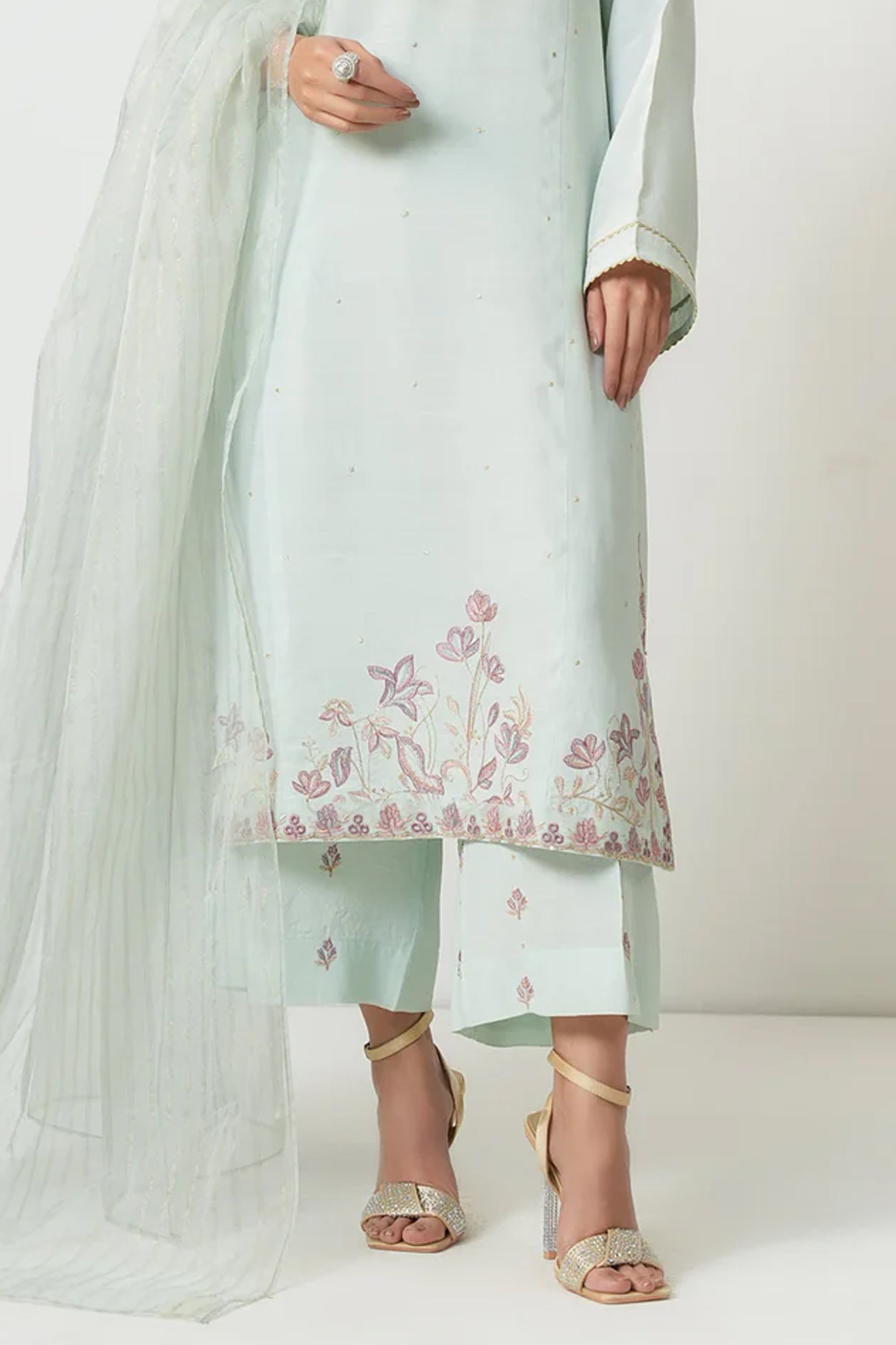 STITCHED EMBROIDERED RAW SILK BOTTOM (FACTORY E-OUTLET)