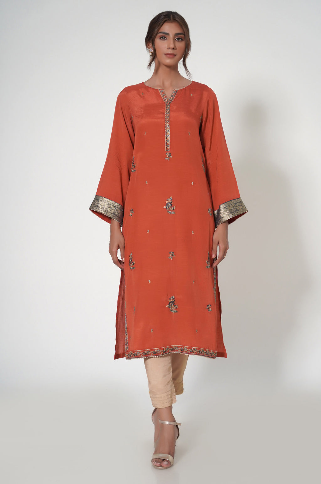 Stitched 1 Piece Raw Silk Embroidered Shirt