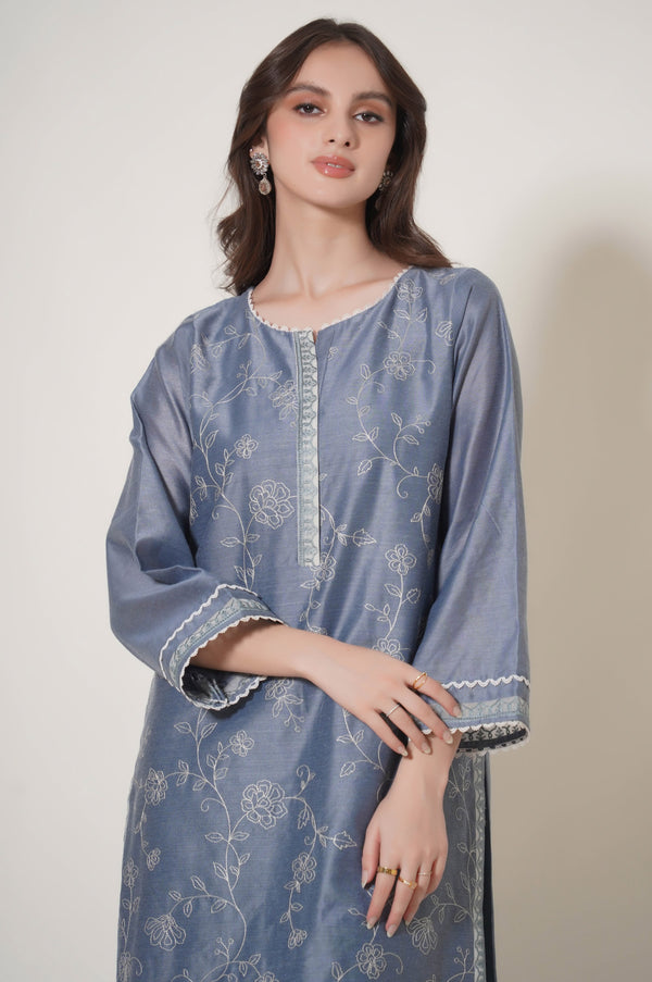 Stitched 1 Piece Embroidered Cotton Net Shirt