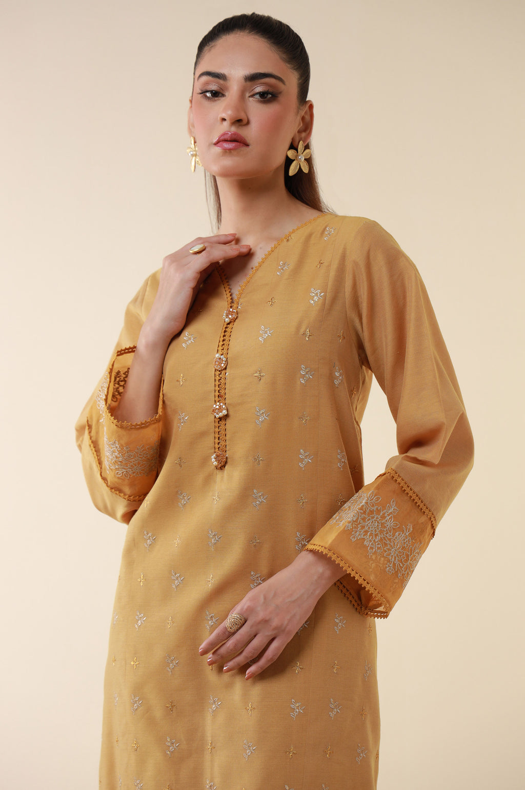 Stitched 1 Piece Embroidered Cotton Net Shirt