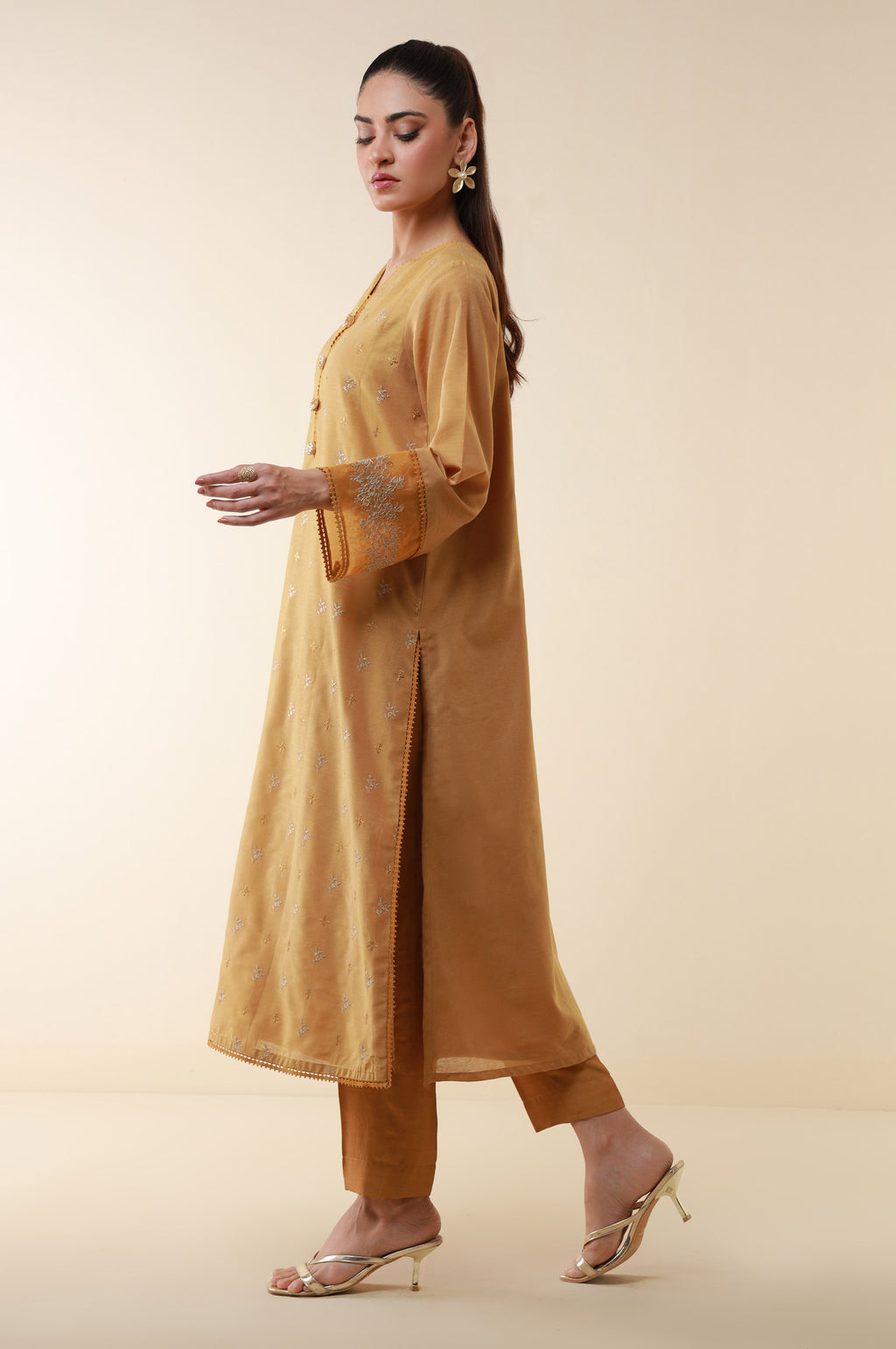 Stitched 1 Piece Embroidered Cotton Net Shirt