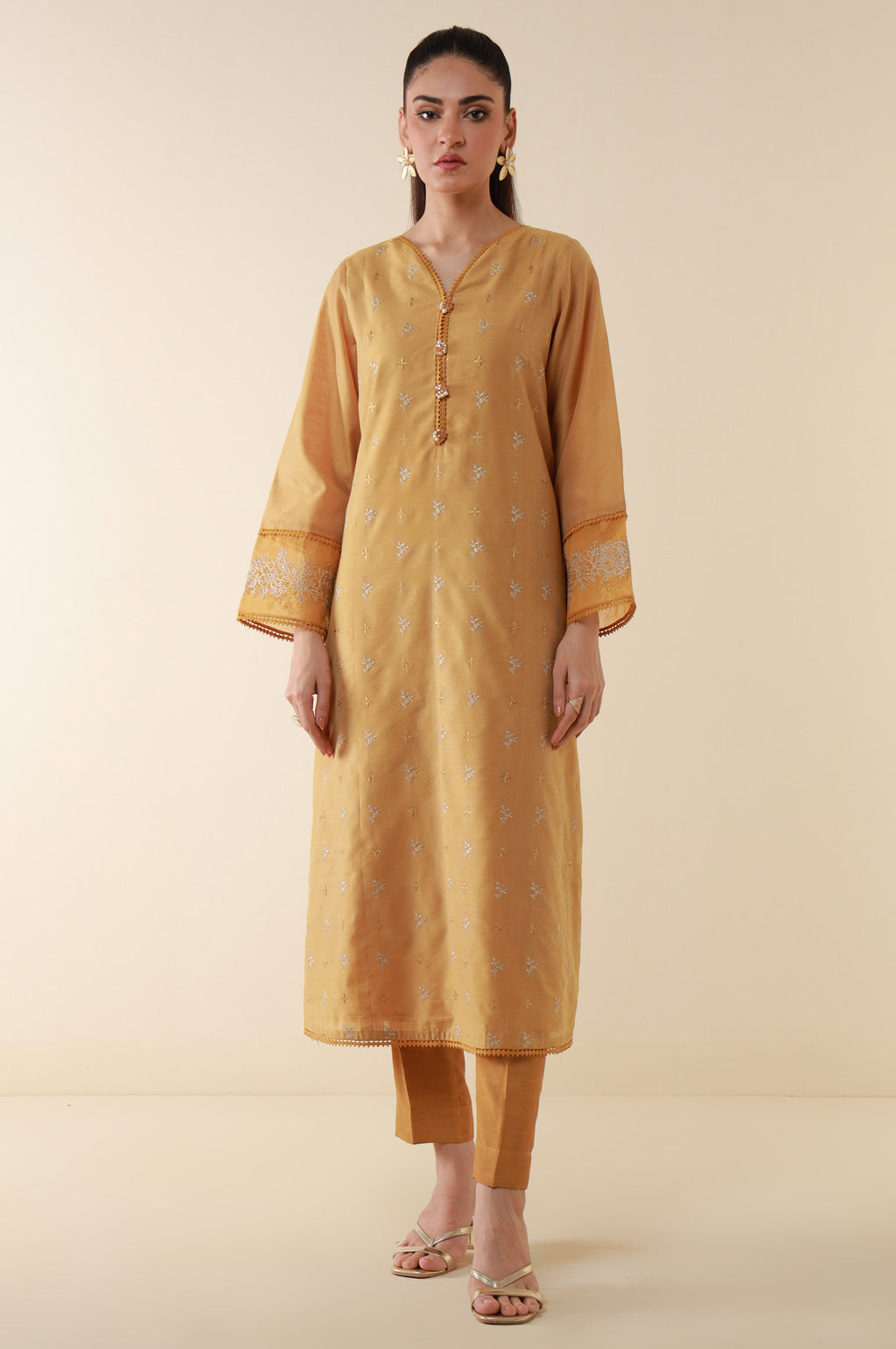 Stitched 1 Piece Embroidered Cotton Net Shirt