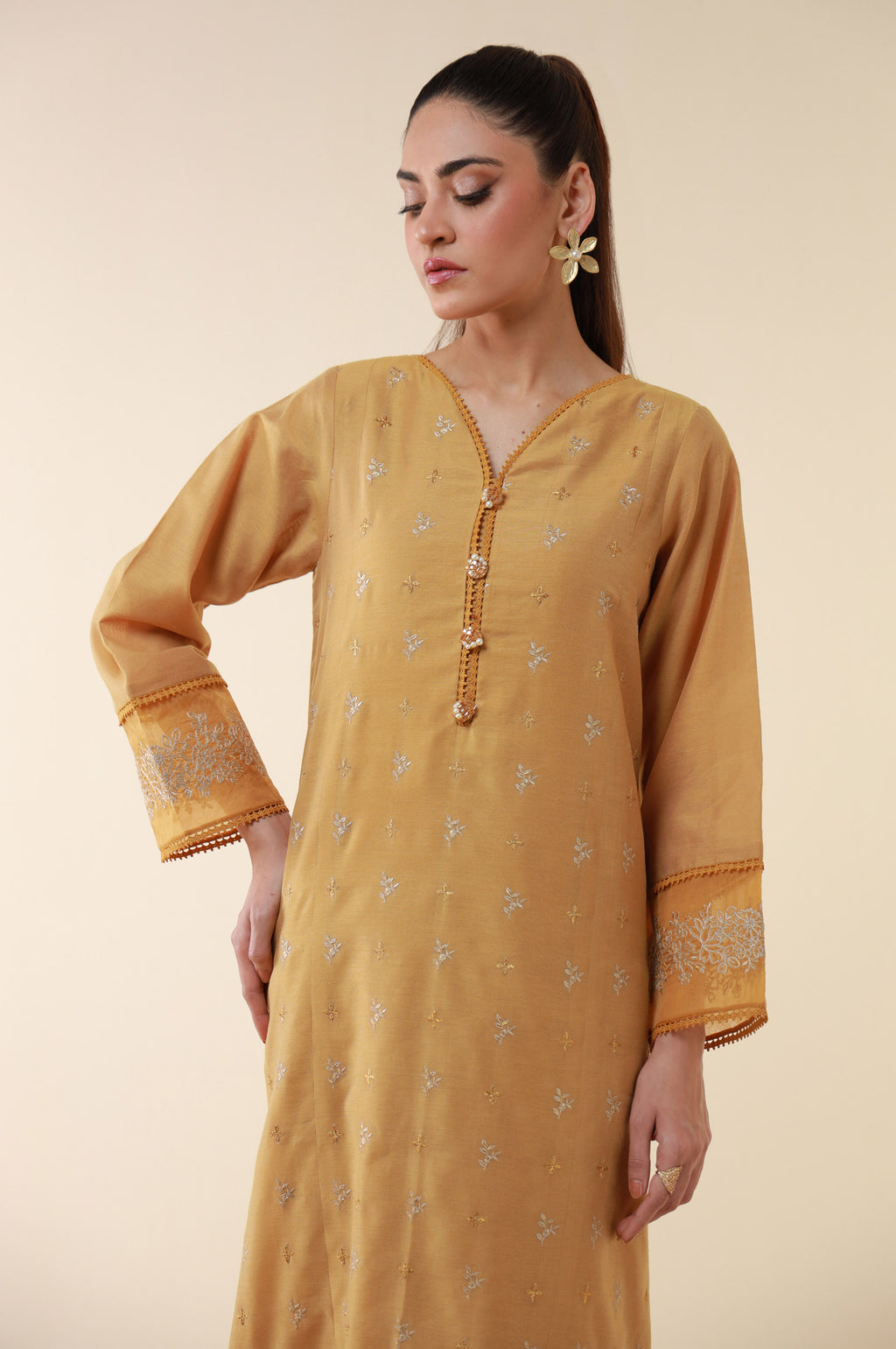 Stitched 1 Piece Embroidered Cotton Net Shirt