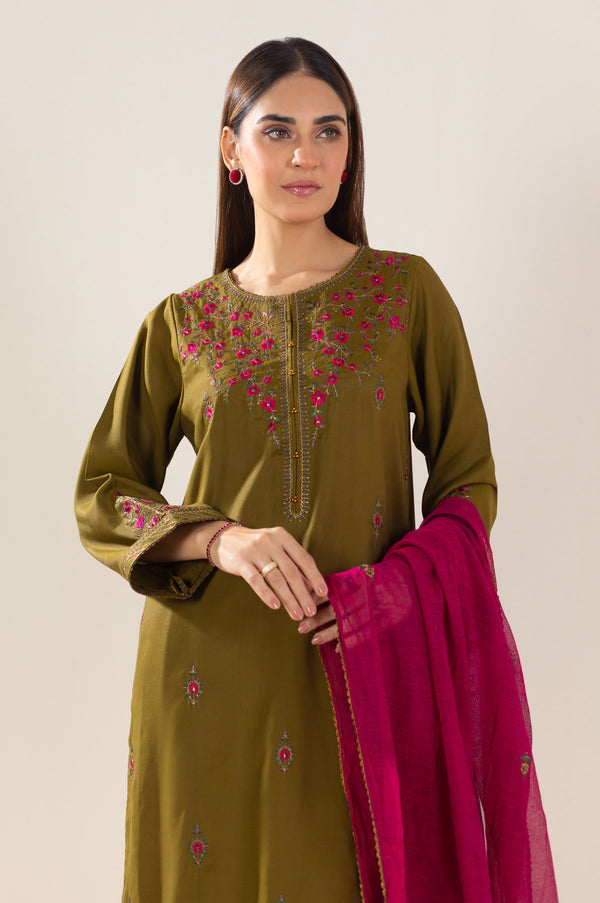 Stitched 2 Piece Embroidered Raw Silk Outfit