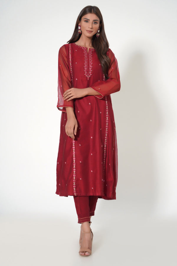 Stitched 2 Piece Khadi Net Embroidered Outfit