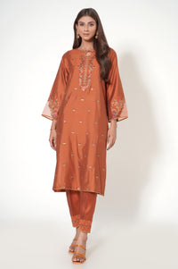Stitched 2 Piece Embroidered Zari Cotton Silk Outfit