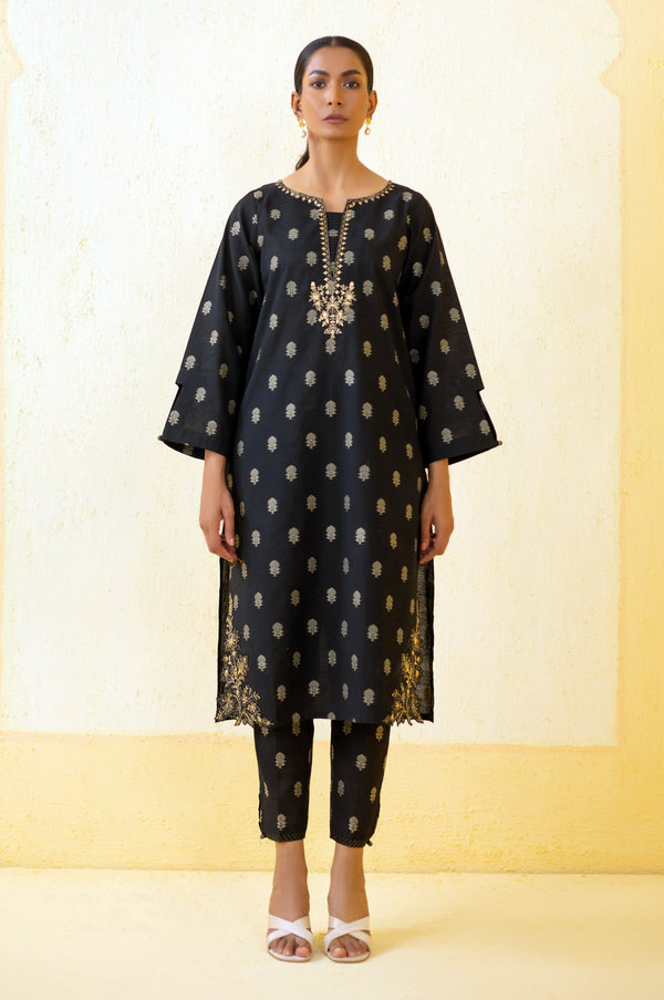 Stitched 2 Piece Embroidered Cotton Silk Outfit