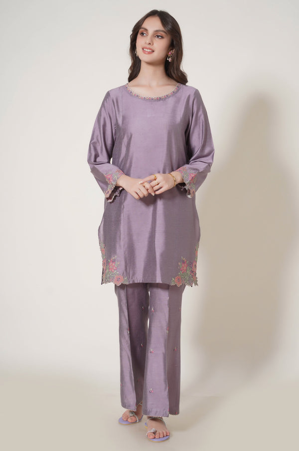 Stitched 2 Piece Embroidered Cotton Silk Suit
