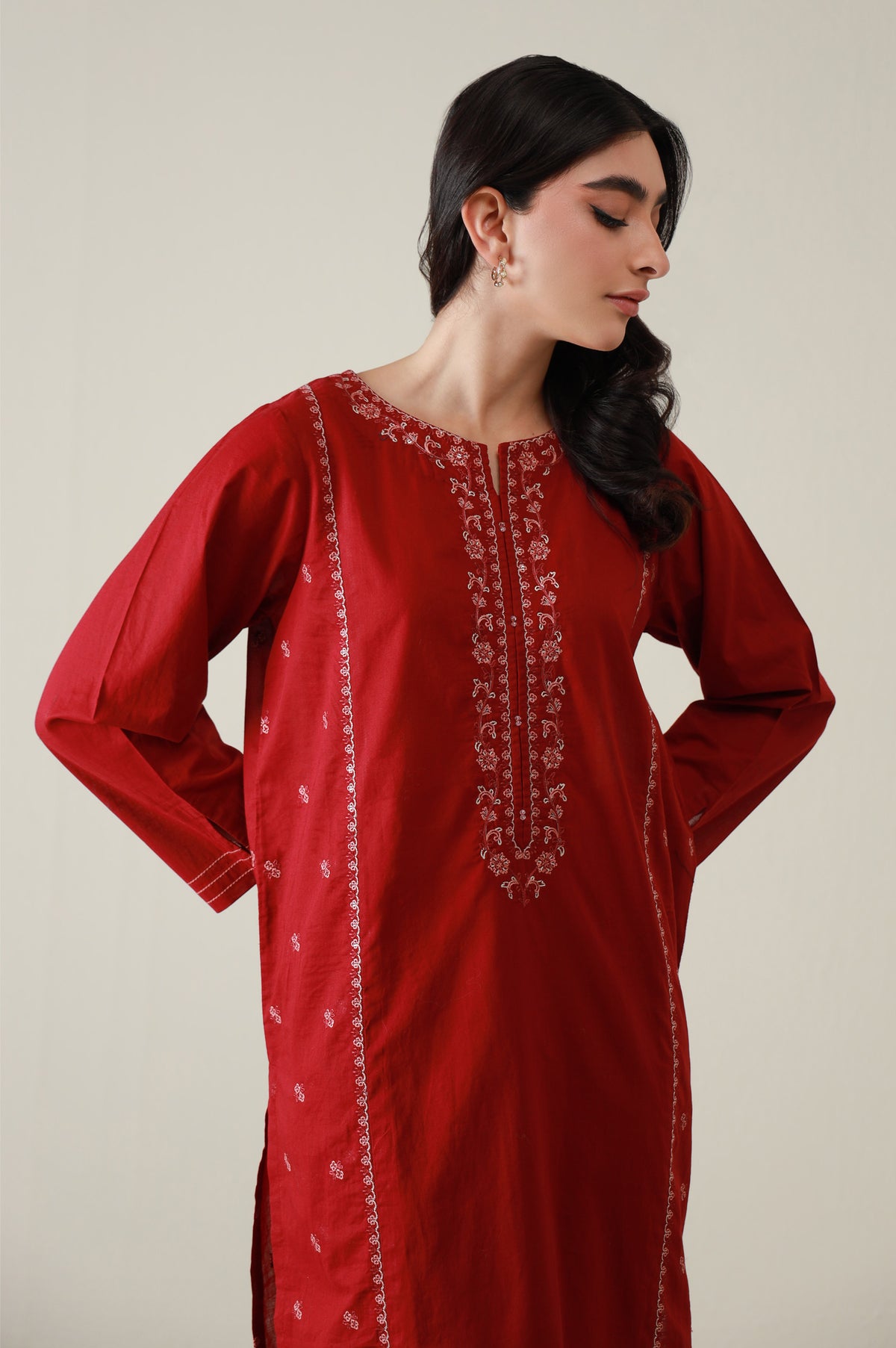 Sticthed 2 Piece Embroidered Cambric Suit