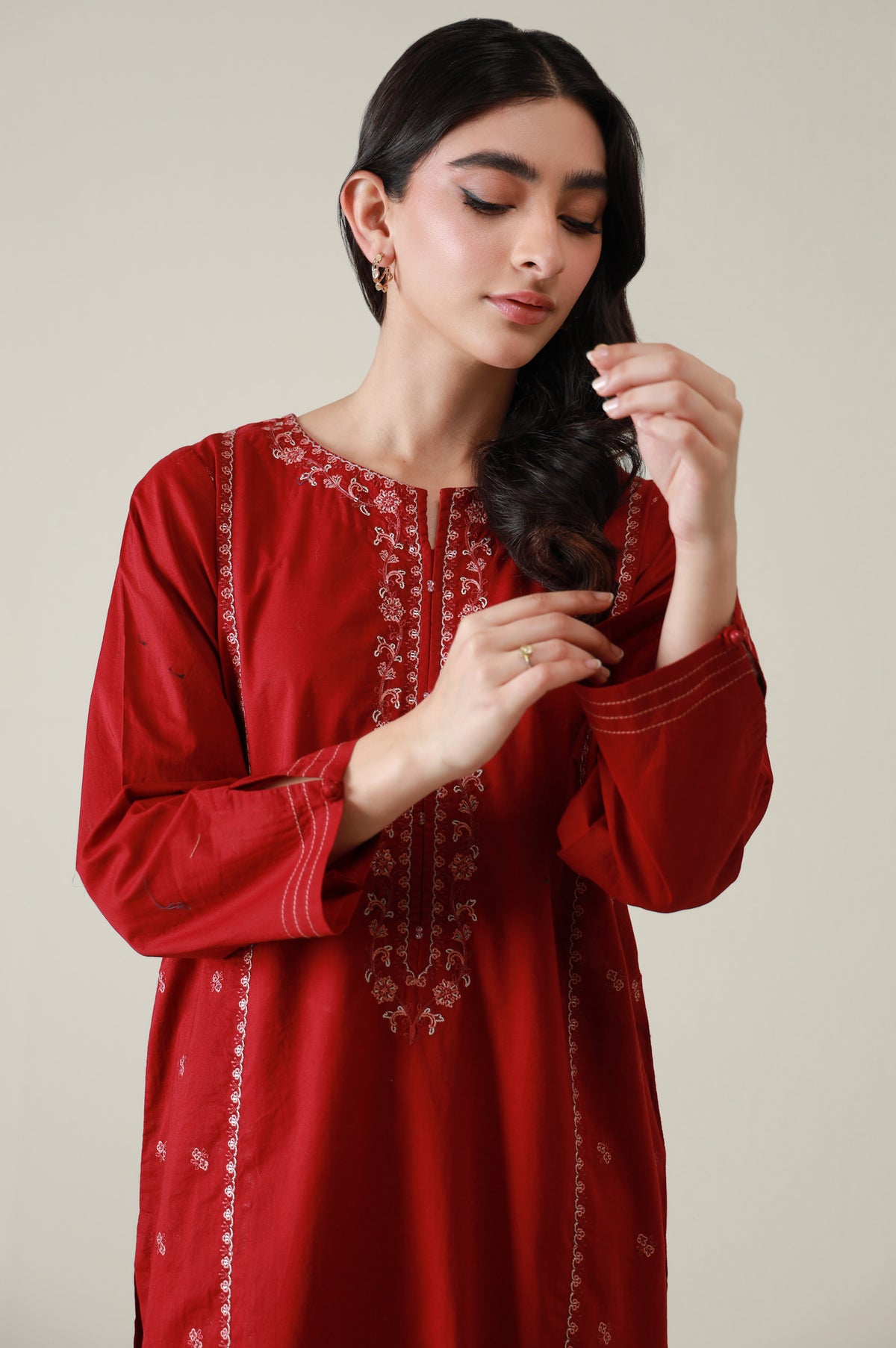 Sticthed 2 Piece Embroidered Cambric Suit