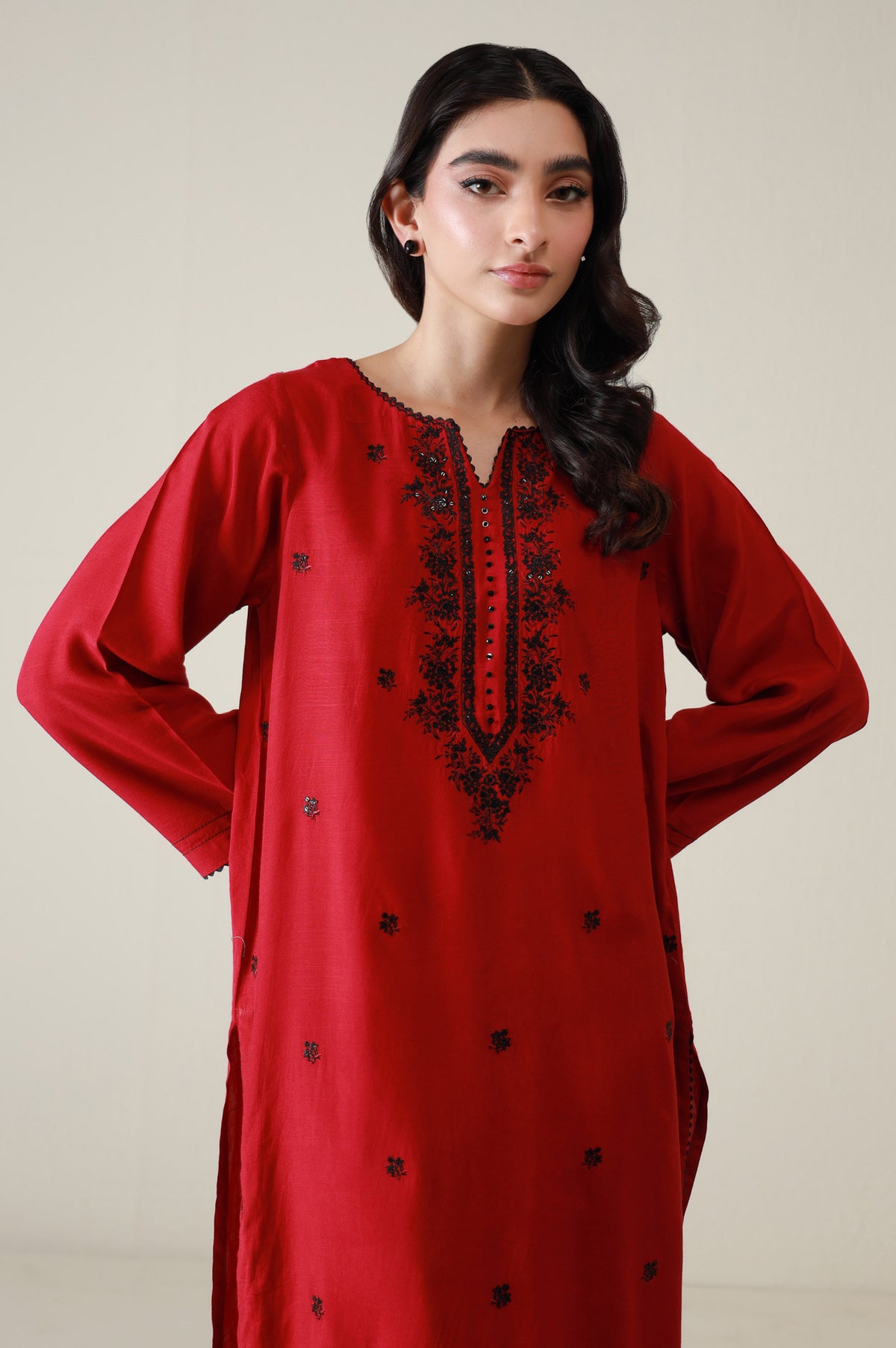 Stitched 2 Piece Embroidered Raw Silk Suit