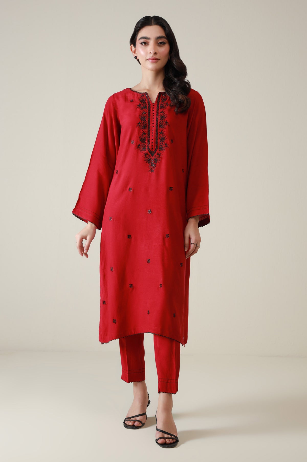 Stitched 2 Piece Embroidered Raw Silk Suit