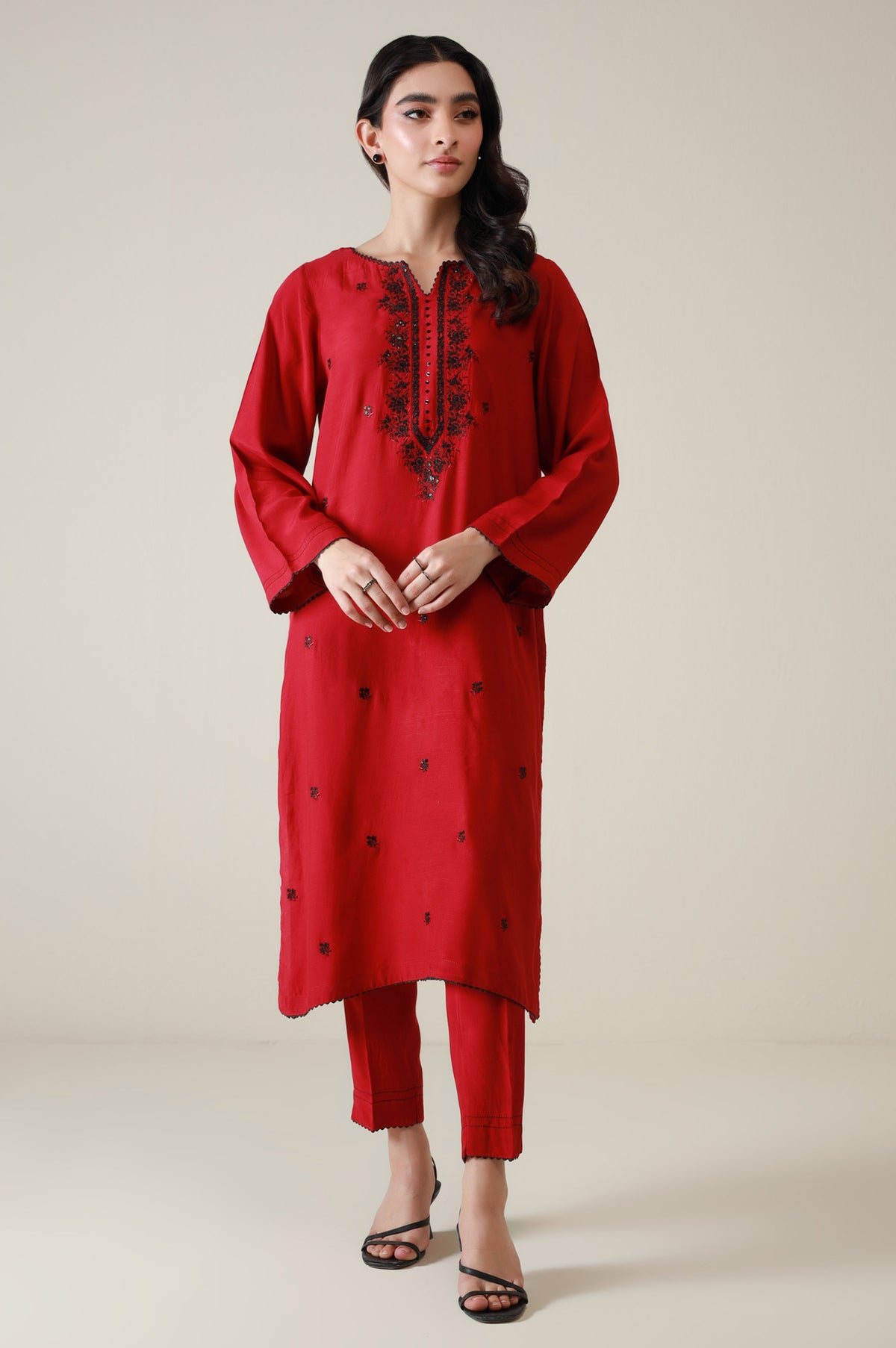 Stitched 2 Piece Embroidered Raw Silk Suit