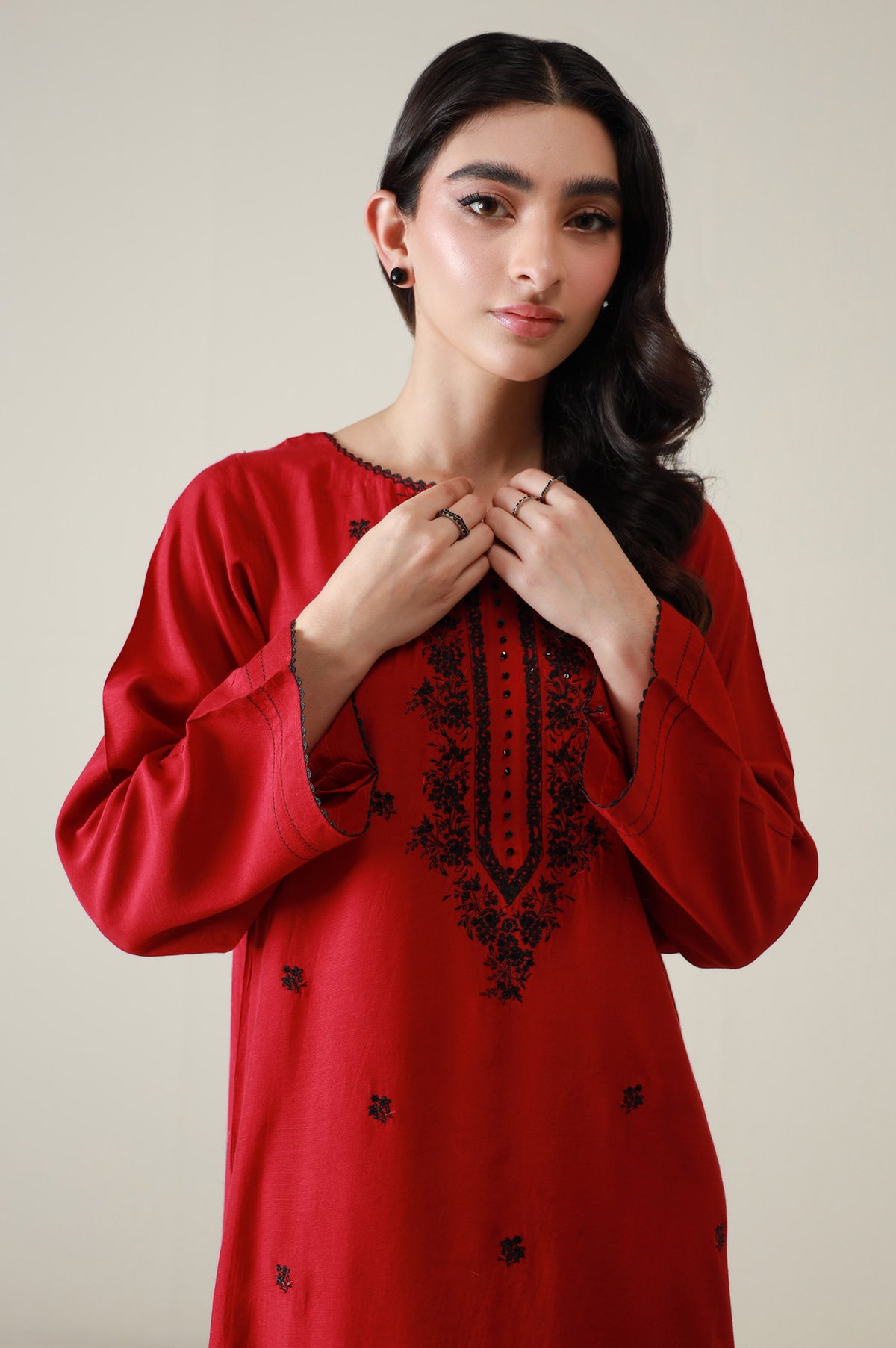 Stitched 2 Piece Embroidered Raw Silk Suit