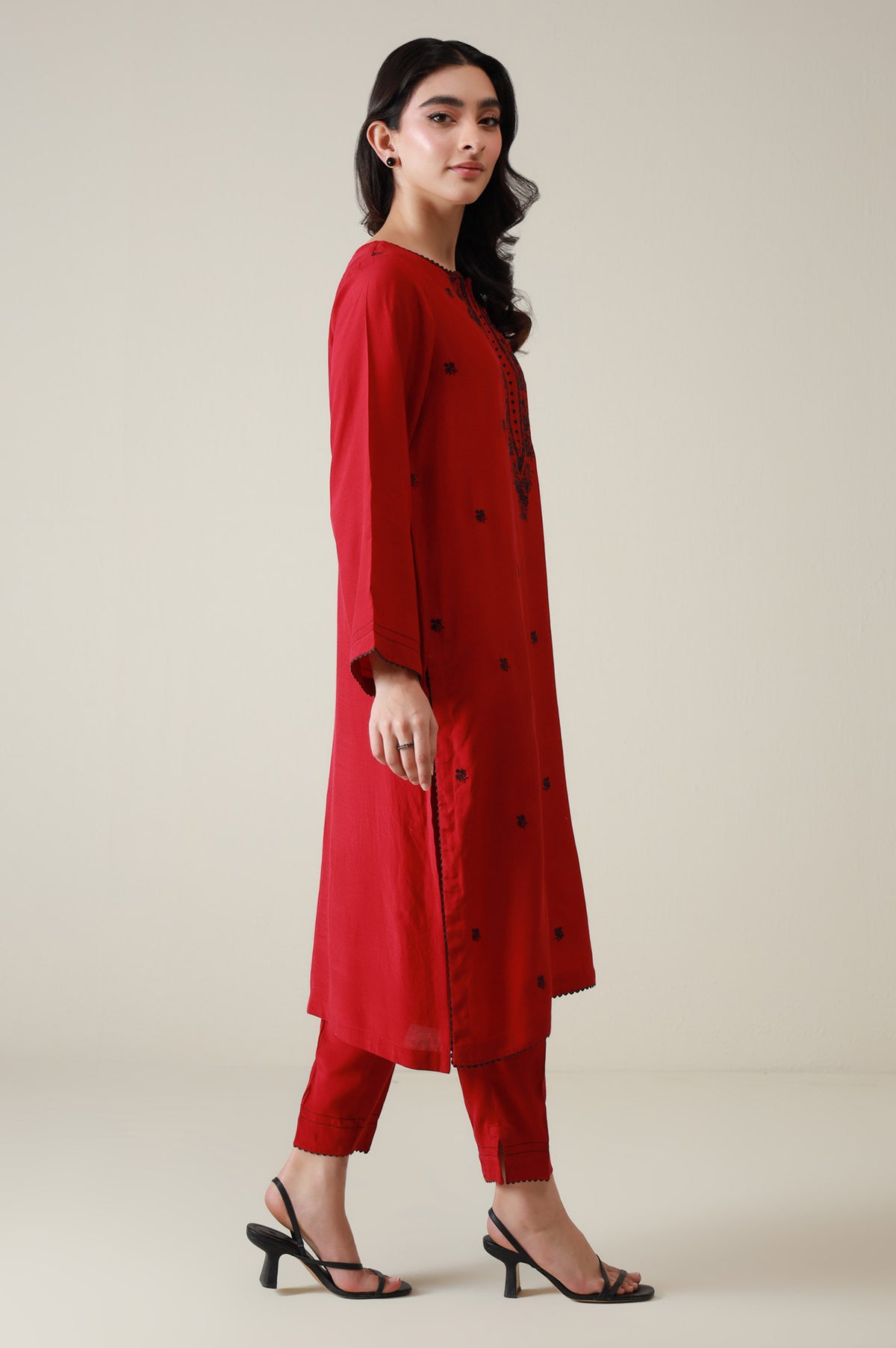 Stitched 2 Piece Embroidered Raw Silk Suit