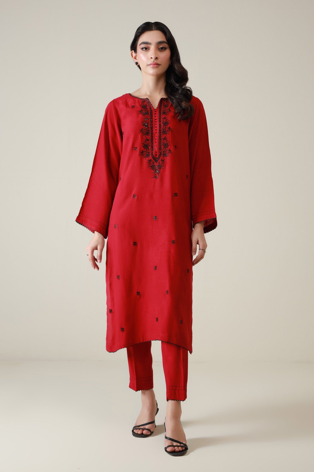 Stitched 2 Piece Embroidered Raw Silk Suit