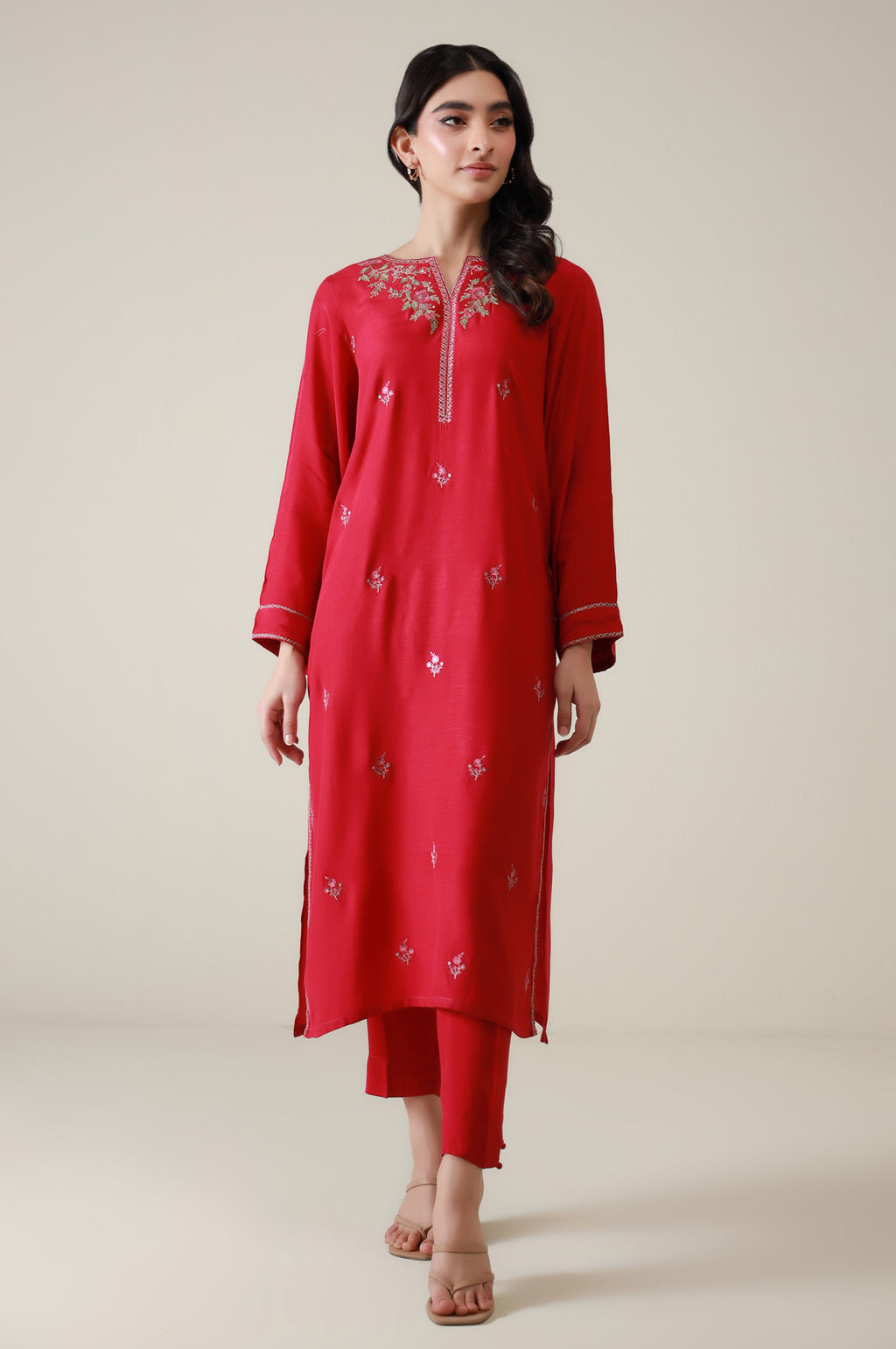 Stitched 2 Piece Embroidered Raw Silk Suit