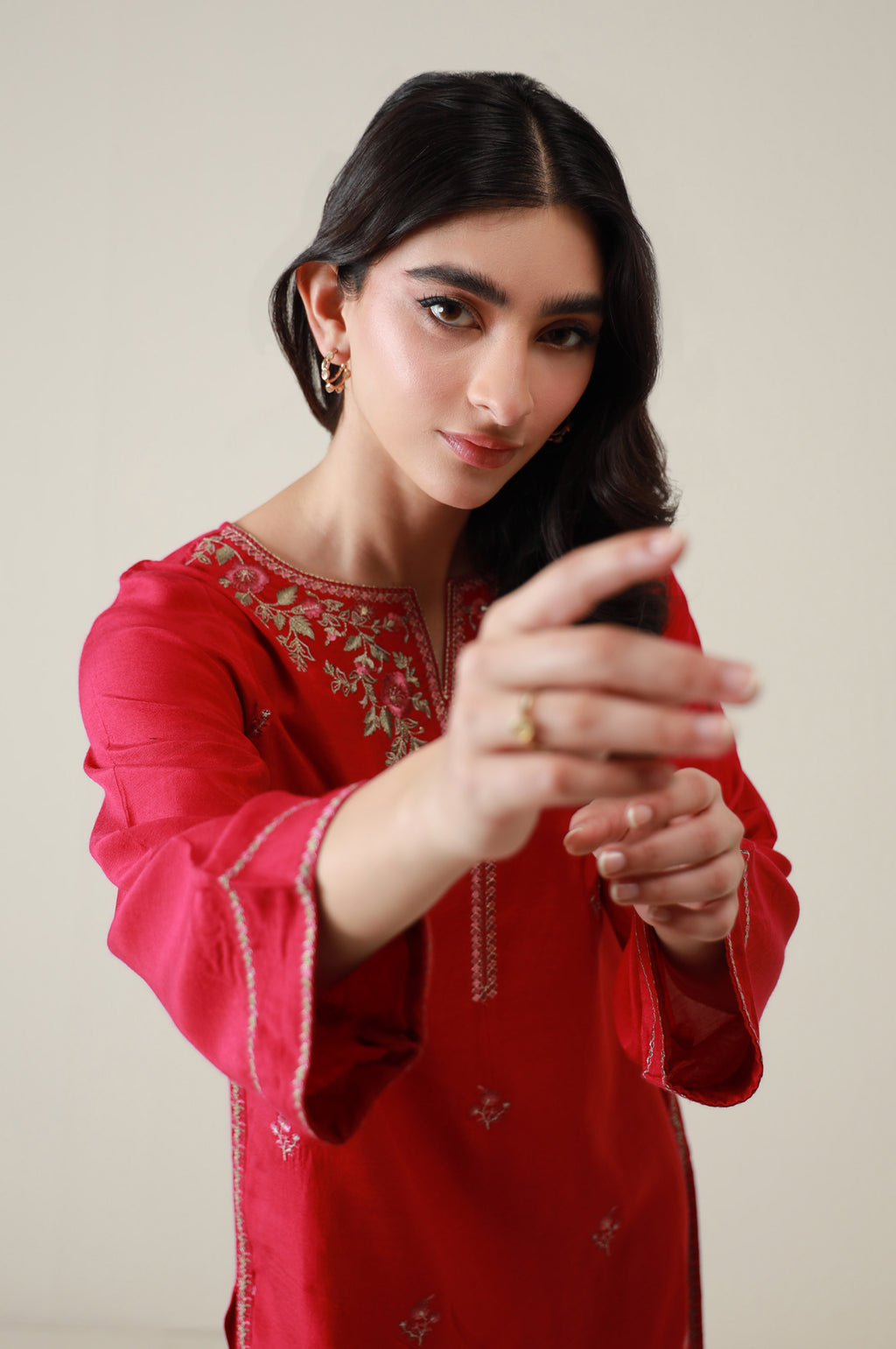 Stitched 2 Piece Embroidered Raw Silk Suit