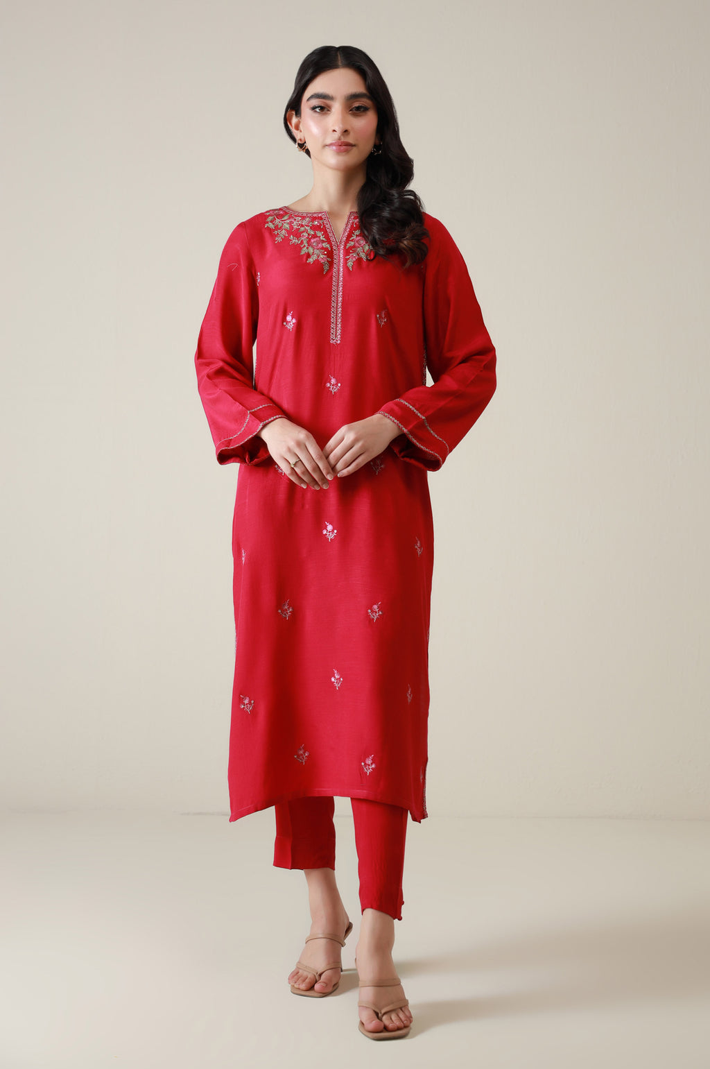 Stitched 2 Piece Embroidered Raw Silk Suit