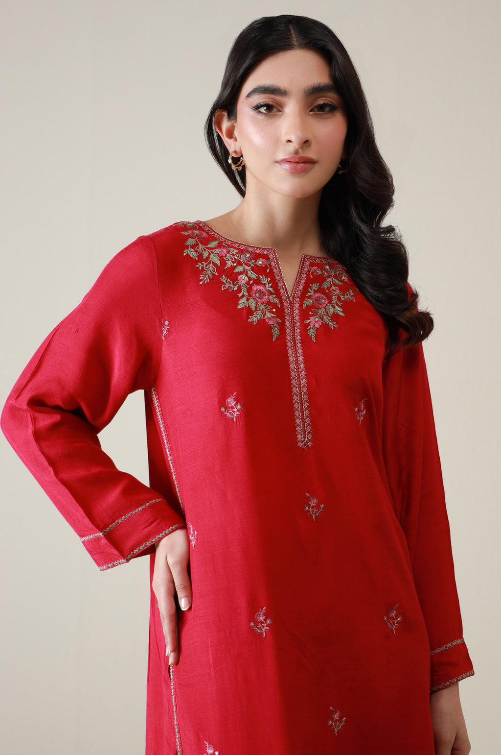 Stitched 2 Piece Embroidered Raw Silk Suit