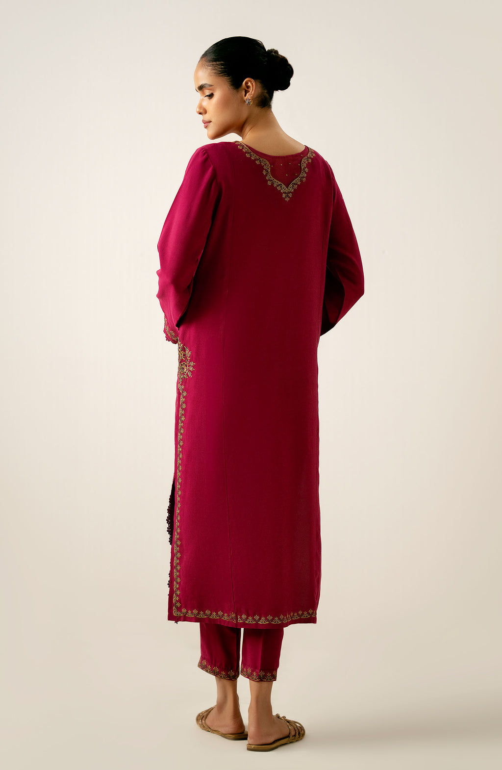 Stitched 2 Piece Embroidered Oak Silk Suit