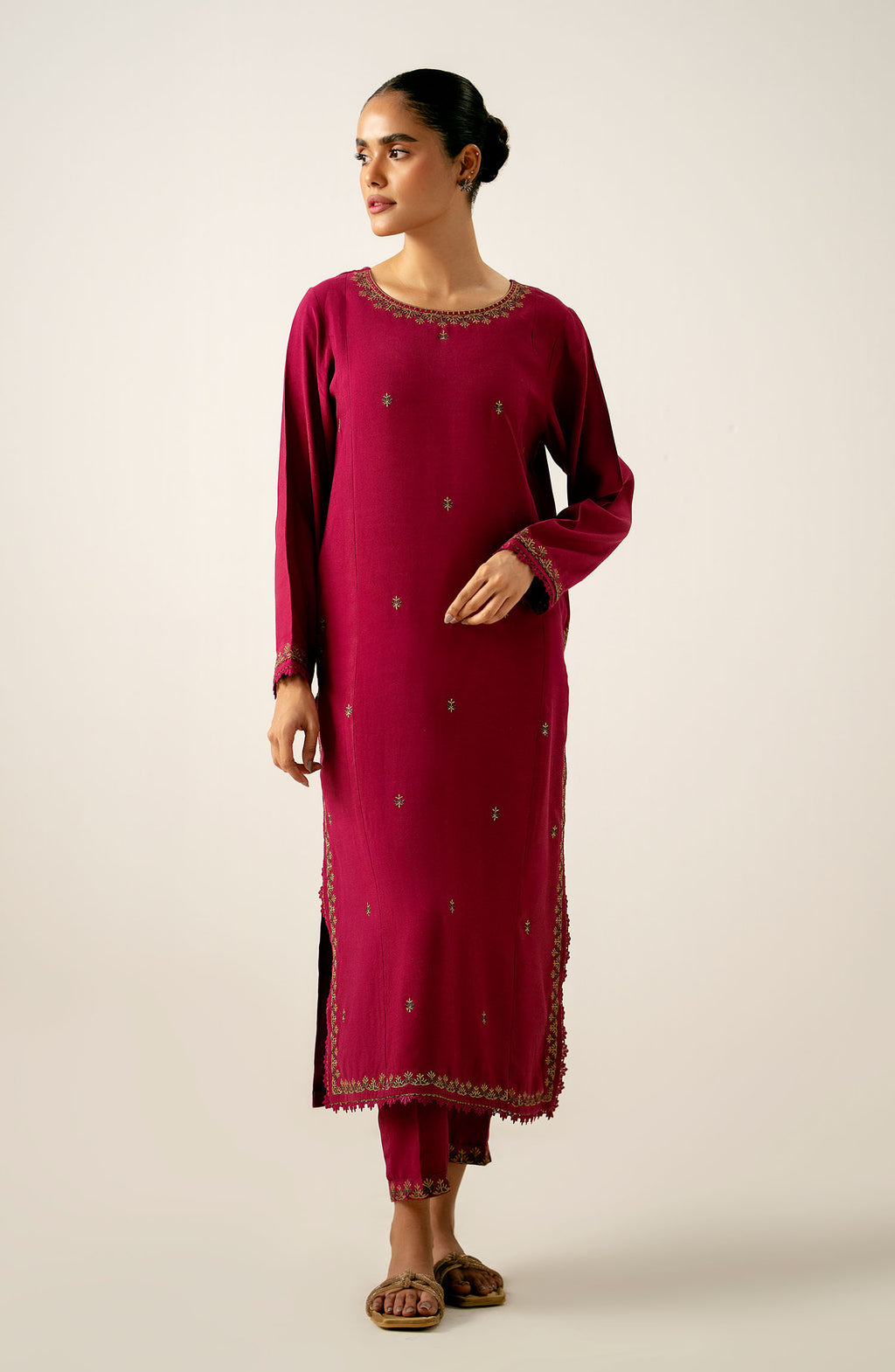 Stitched 2 Piece Embroidered Oak Silk Suit
