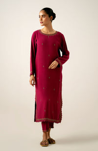 Stitched 2 Piece Embroidered Oak Silk Suit