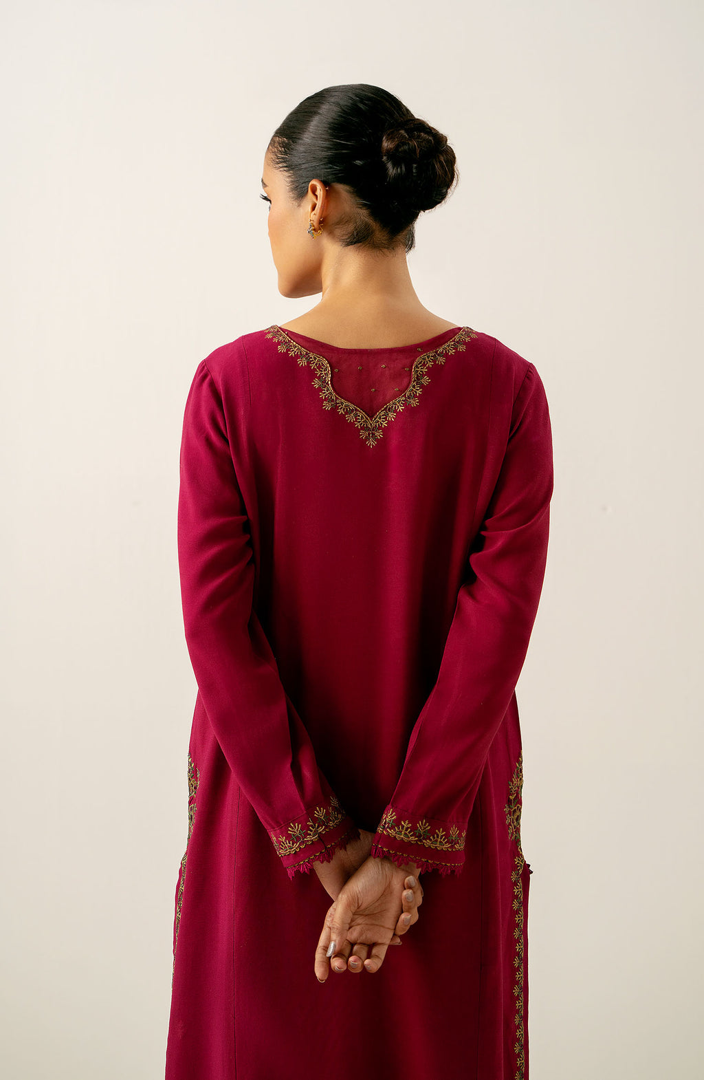 Stitched 2 Piece Embroidered Oak Silk Suit
