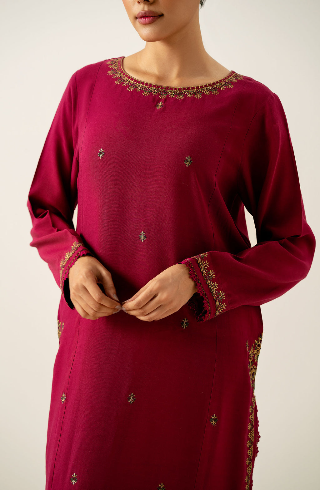 Stitched 2 Piece Embroidered Oak Silk Suit