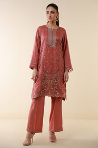 Stitched 2 Piece Embroidered Zari Line Organza Suit