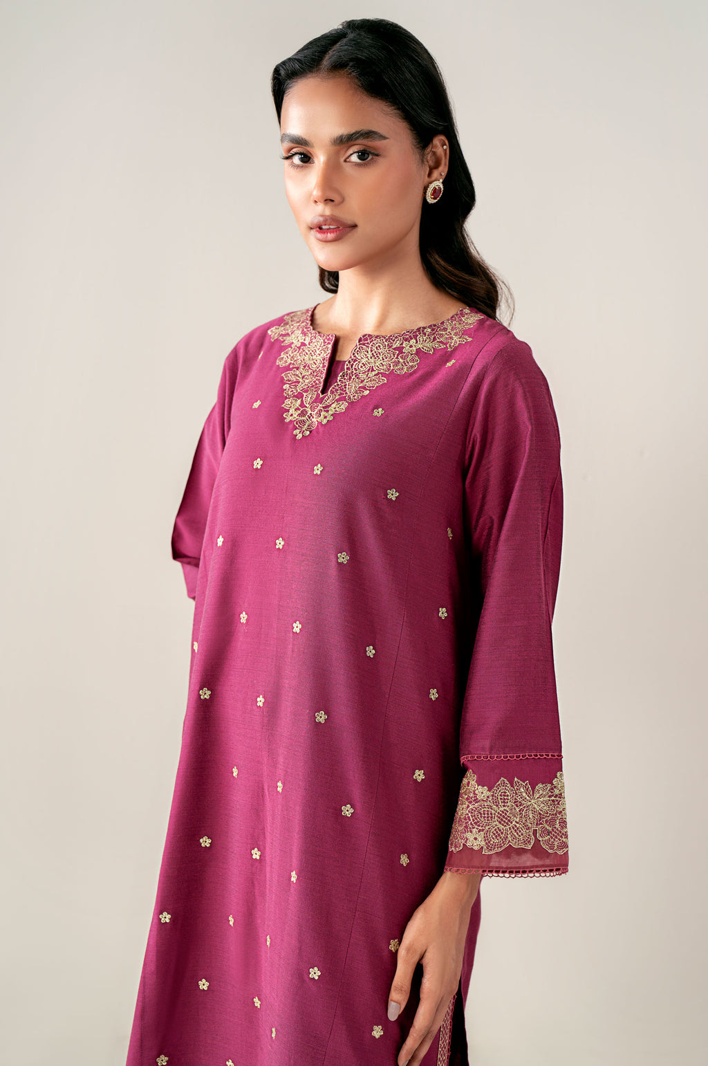 Stitched 2 Piece Embroidered Cotton Silk Suit