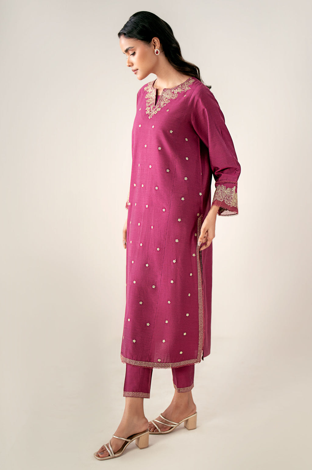 Stitched 2 Piece Embroidered Cotton Silk Suit