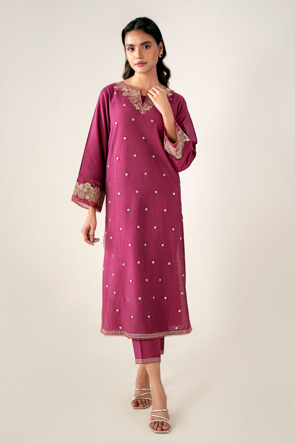 Stitched 2 Piece Embroidered Cotton Silk Suit