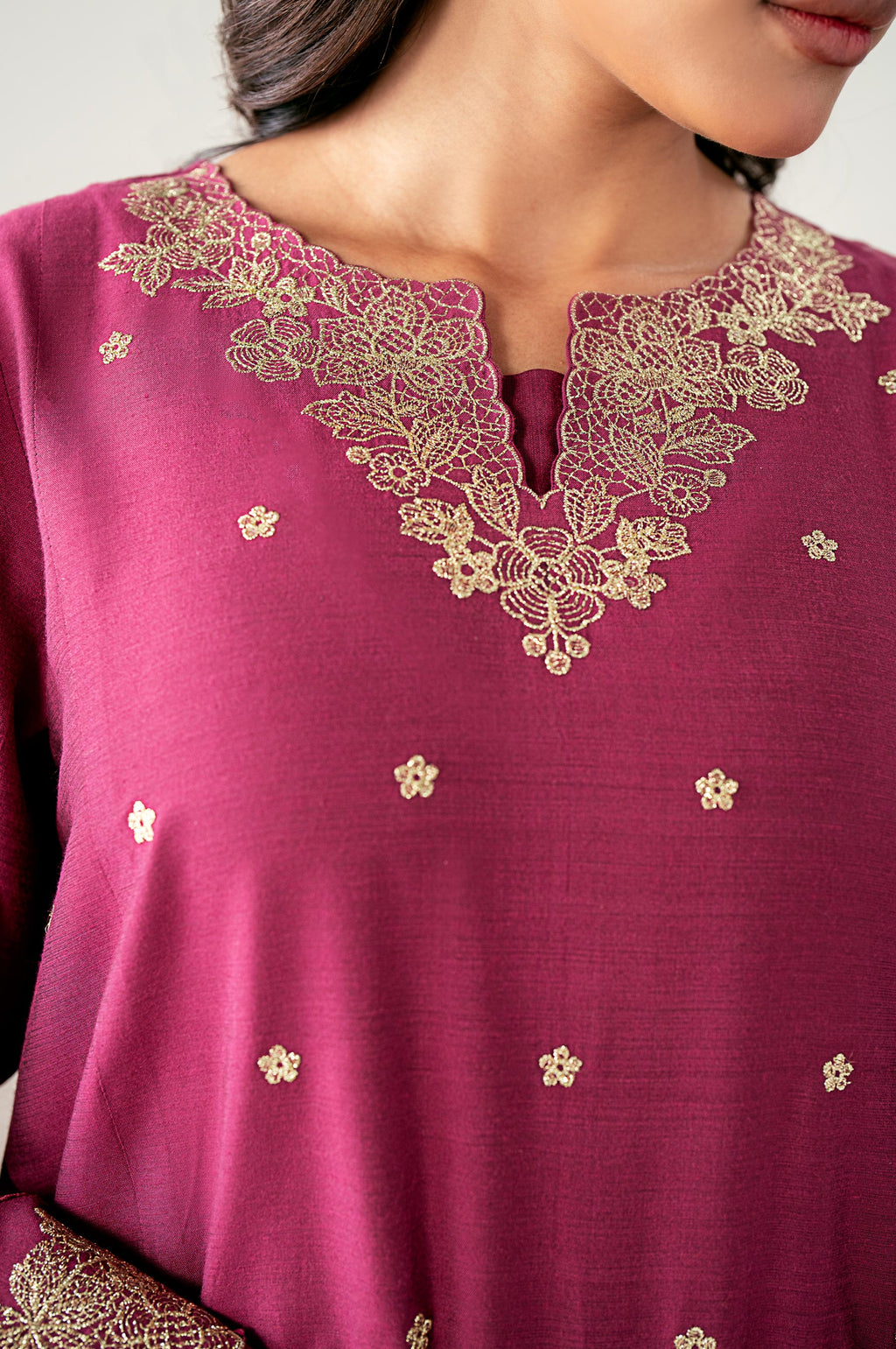 Stitched 2 Piece Embroidered Cotton Silk Suit