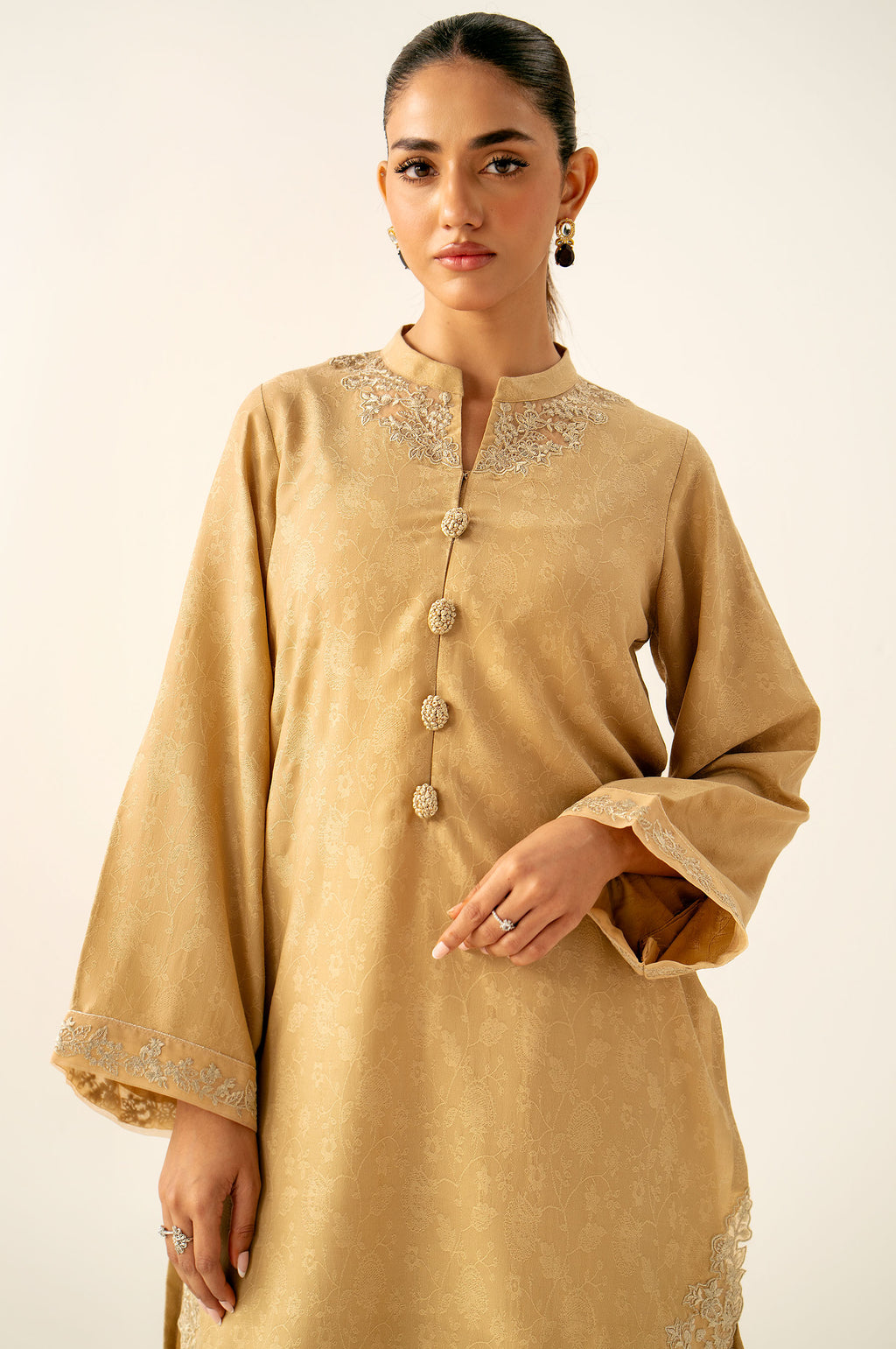 Stitched 2 Piece Embroidered Self Jacquard Suit