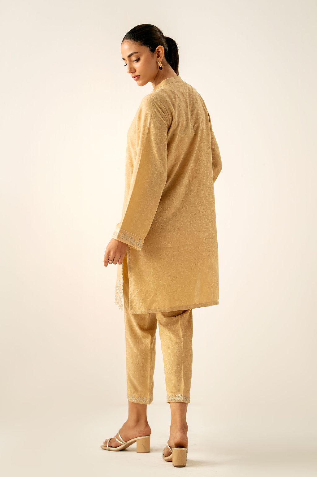 Stitched 2 Piece Embroidered Self Jacquard Suit