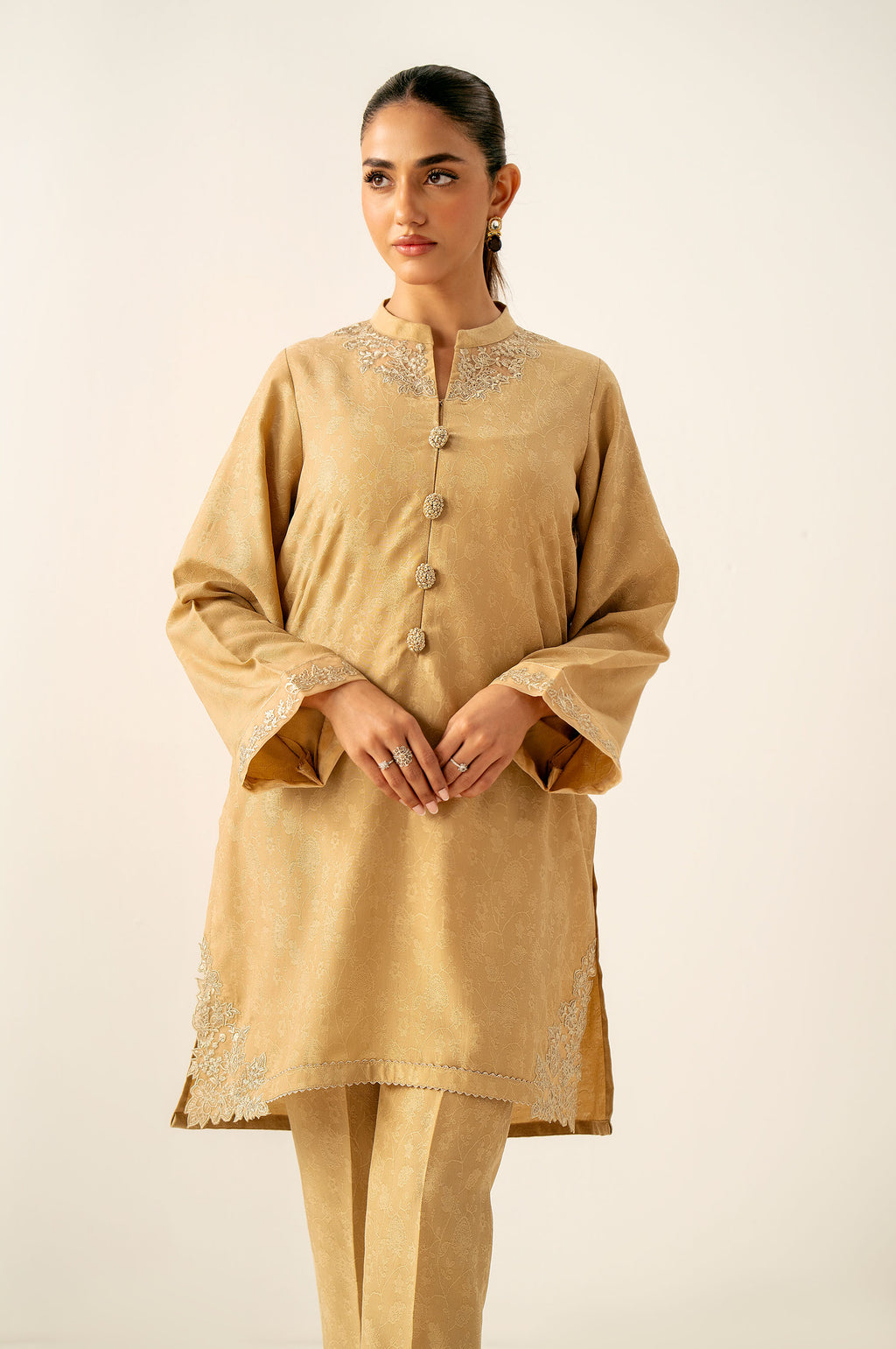 Stitched 2 Piece Embroidered Self Jacquard Suit