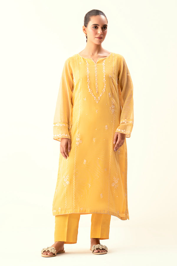 Stitched 2 Piece Embroidered Khaddi Net Suit