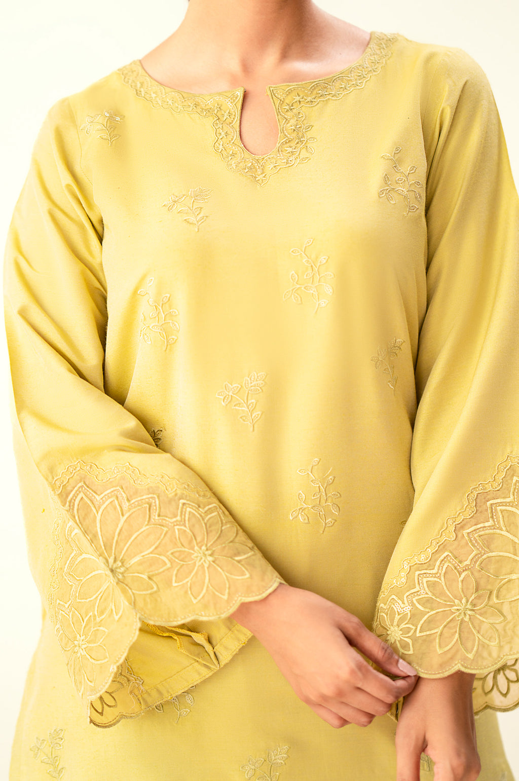 Stitched 2 Piece Embroidered Cotton Silk Suit