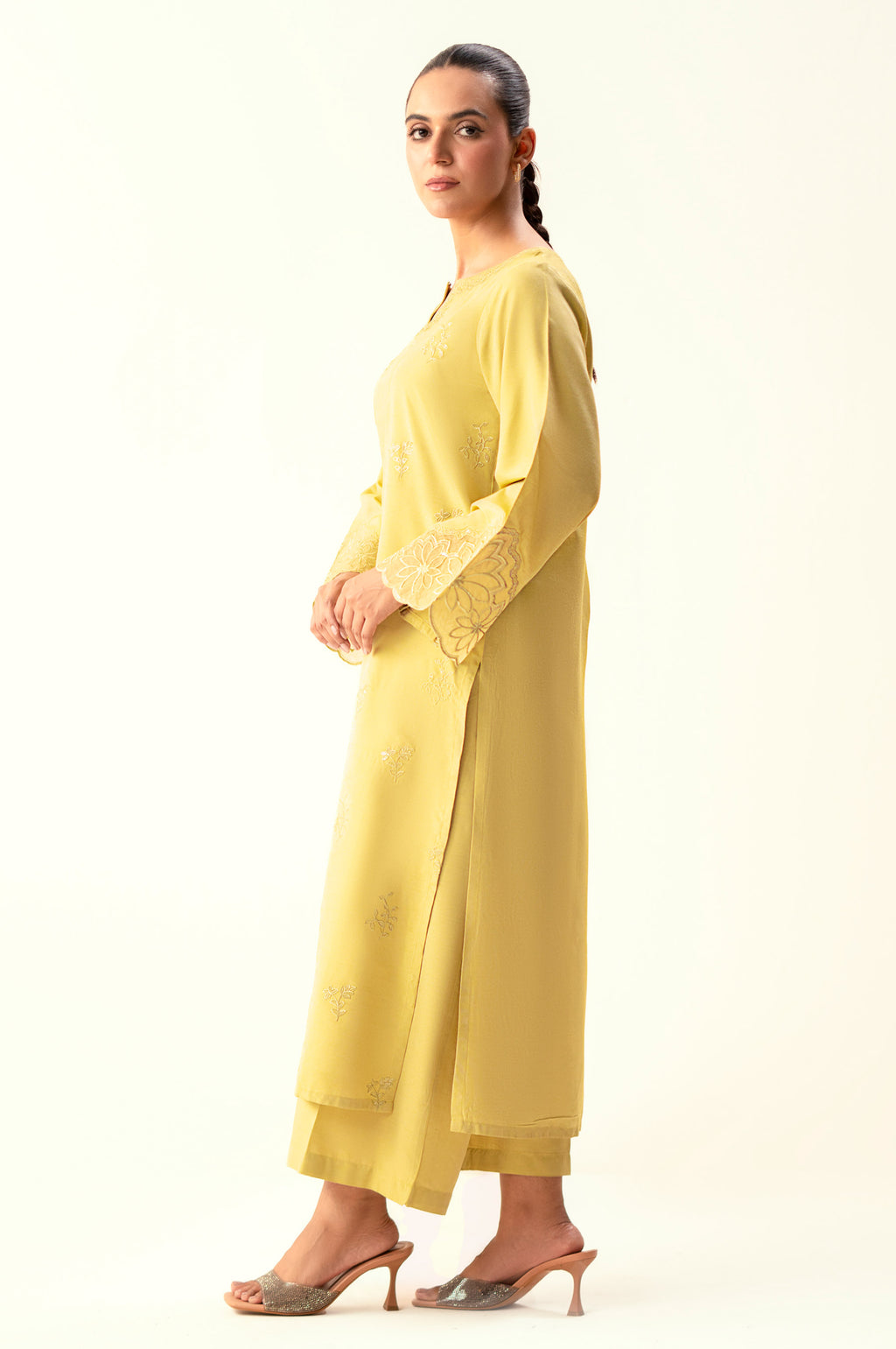Stitched 2 Piece Embroidered Cotton Silk Suit