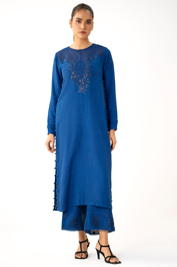 Stitched 2 Piece Embroidered Raw Silk Suit