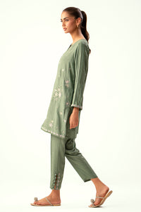 Stitched 2 Piece Embroidered Cotton Satin Suit