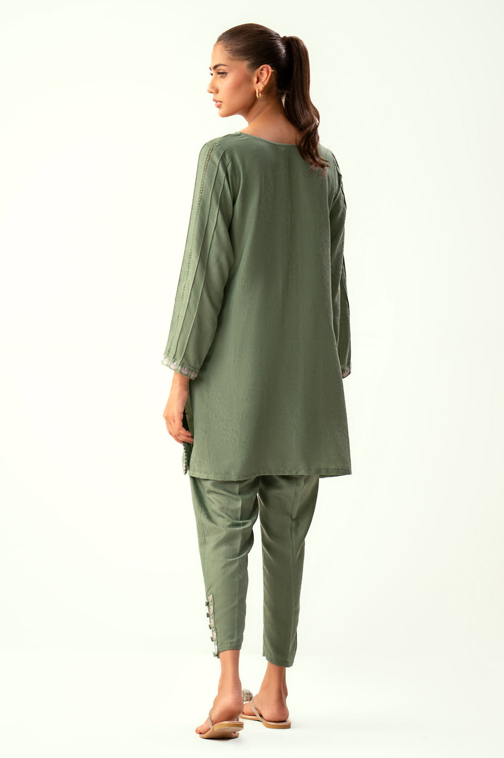 Stitched 2 Piece Embroidered Cotton Satin Suit