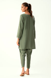 Stitched 2 Piece Embroidered Cotton Satin Suit