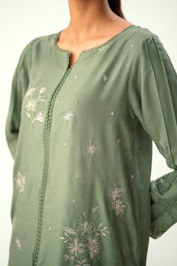 Stitched 2 Piece Embroidered Cotton Satin Suit