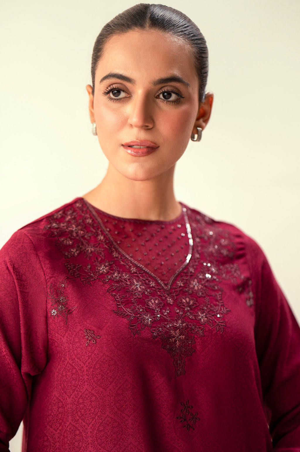 Stitched 2 Piece Embroidered Self Jacquard Suit