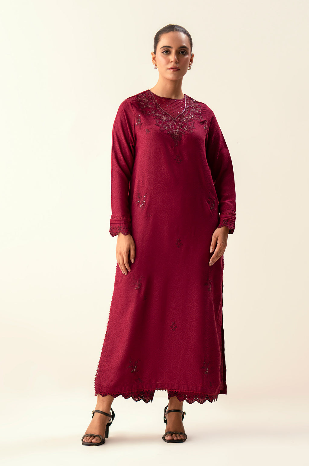 Stitched 2 Piece Embroidered Self Jacquard Suit