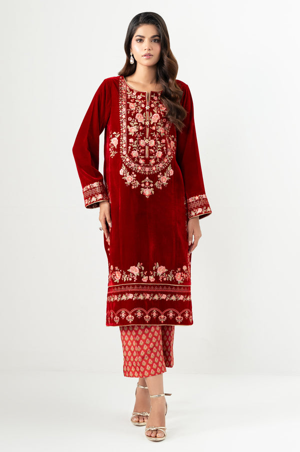 Stitched 2 Piece Embroidered Velvet Suit